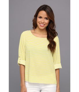 Calvin Klein Stripped Roll Sleeve Blouse Womens Blouse (Yellow)