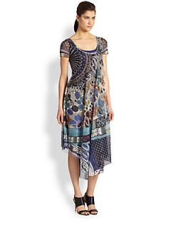 Fuzzi Mexico Print Short Sleeve Dress   Navy