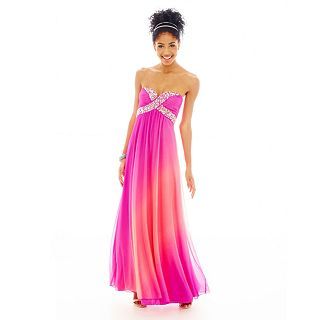 My Michelle Strapless Cross Bust Ombre Long Dress, Pink