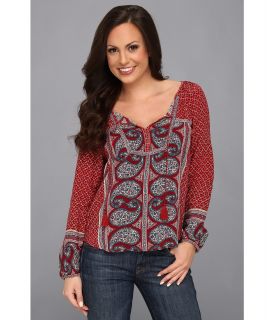 Lucky Brand Kat Mixed Print Top Womens Blouse (Red)