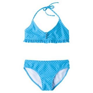 Xhilaration Girls 2 Piece Polka Dot Halter Swimsuit   Blue S