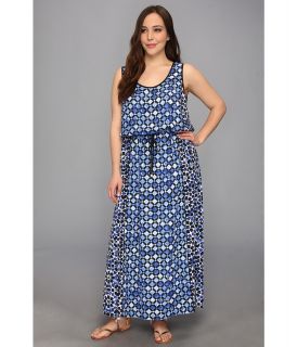 MICHAEL Michael Kors Plus Size Sleeveless Lattice Print Maxi Dress Womens Dress (Blue)