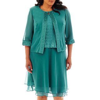 Dana Kay Satin Trim Georgette Skirt Suit With Blouse, Jade, Womens