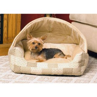 Lounge Sleeper Hooded Pet Bed in Tan Patchwork