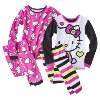 Hello Kitty Girls 4 Piece Tight Fit Pajama Set   Pink 6