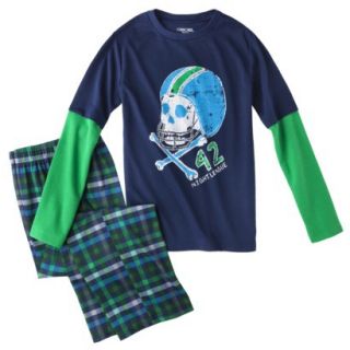 Cherokee Boys 2 Piece Long Sleeve Football Pajama Set   Blue XS