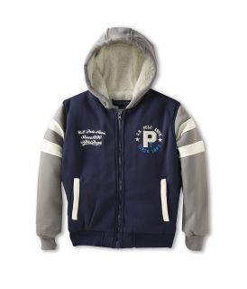 U.S. Polo Assn Kids Varsity Jacket with Attached Sherpa Lined Fleece Hood Boys Coat (Navy)