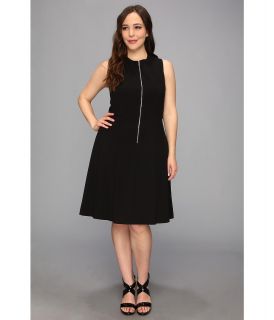 Calvin Klein Plus Zip Flirt Fit Flare Lux Stretch Dress Womens Dress (Black)