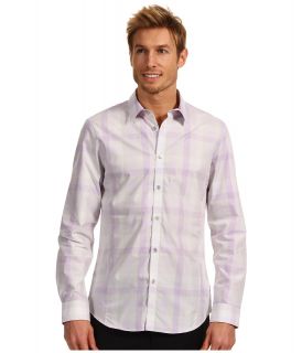 Calvin Klein Slim Fit L/S Yarn Dye Multi Color Check Poplin Woven Shirt Mens Long Sleeve Button Up (Purple)