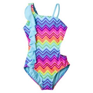 Xhilaration Girls 1 Piece Asymmetrical Chevron Swimsuit   Rainbow XS