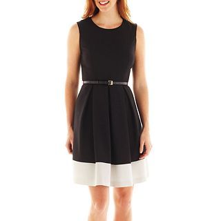 Liz Claiborne Sleeveless Colorblock Dress, Black/White