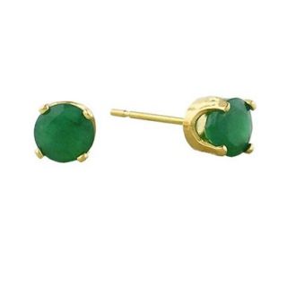 14K Yellow Gold 4MM Emerald Stud Earrings