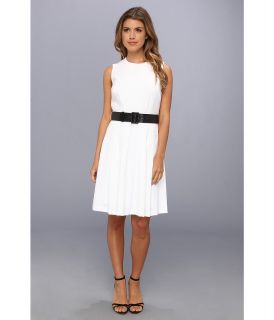 Calvin Klein Belted Full Skirt Dress Womens Dress (White)