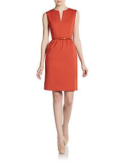 Split Neck Dress   Rust