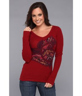 Lucky Brand Paisley Thermal Womens T Shirt (Red)