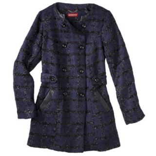 Merona Womens Collarless Luxe Coat  Dark Blue M