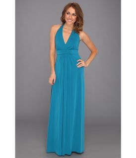 Jessica Simpson Halter Maxi Dress w/ Elastic Gathered Front Womens Dress (Blue)