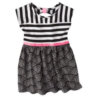 Circo Infant Toddler Girls Short Sleeve Striped Dress   Black/Pink 5T