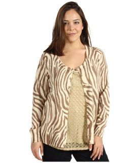 Lucky Brand Plus Size Zebra Print Cardigan Womens Sweater (Multi)