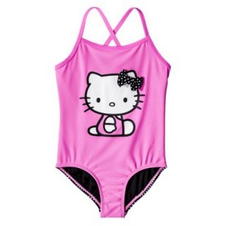 Hello Kitty Girls 1 Piece Swimsuit   Pink L