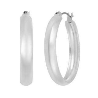 Silver Plated Clip in Clasp Closure Hoop Earring   Silver