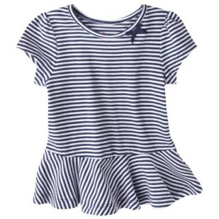 Circo Infant Toddler Girls Striped Short Sleeve Peplum T Shirt   Navy 3T