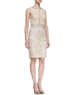 Womens Sleeveless Ruched & Embroidered Cocktail Dress   Sue Wong