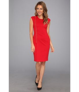 Calvin Klein Ponte Dress w/ Zippered Pleat Womens Dress (Red)