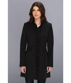 DKNY Ruffle Trim Trench Coat Womens Coat (Black)