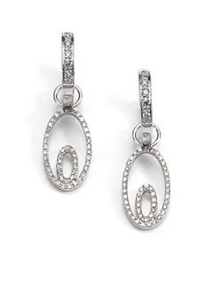 Pave Diamond & 14K White Gold Oval Convertible Drop Earrings   White