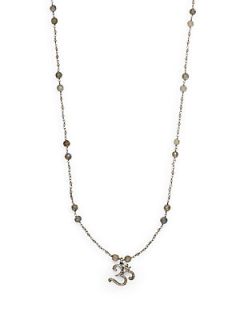 Labradorite & Pave Champagne Diamond Om Pendant Necklace   Labradorite