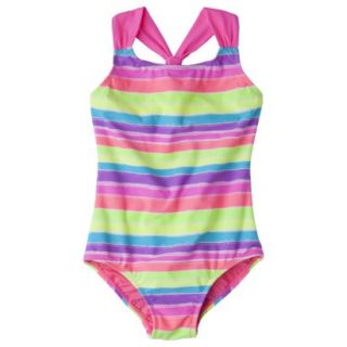 Xhilaration Girls Stripe 1 Piece Swimsuit   Rainbow XL