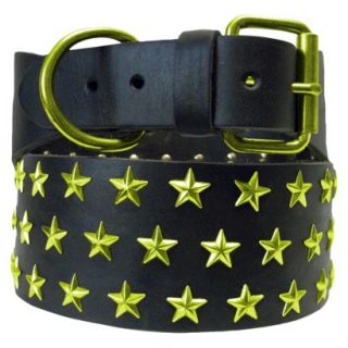 Platinum Pets Black Genuine Leather Big Dog Collar with Three Rows of Stars  