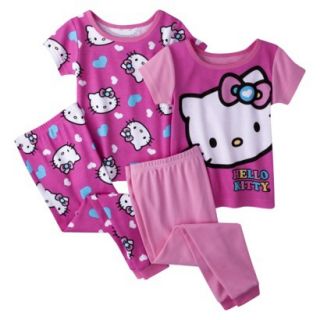 Hello Kitty Toddler Girls 4 Piece Short Sleeve Pajama Set   Pink 4T