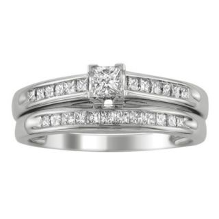 0.5 CT.T.W. Diamond Bridal Set Ring in 14K White Gold   Size 5.5