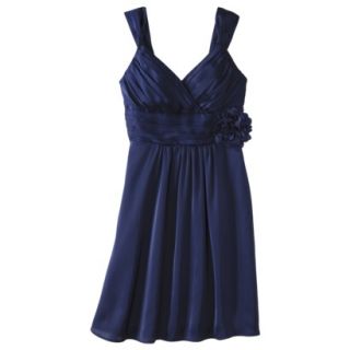 TEVOLIO Womens Satin V Neck Dress with Removable Flower   Academy Blue   4