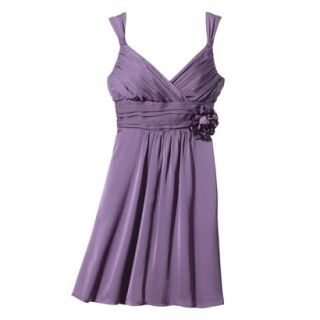 TEVOLIO Womens Satin V Neck Dress with Removable Flower   Plum Spice   8