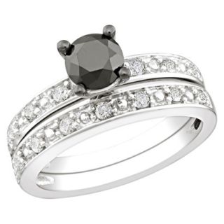 1 ct Black & White Diamond Bridal Set Ring 6.0