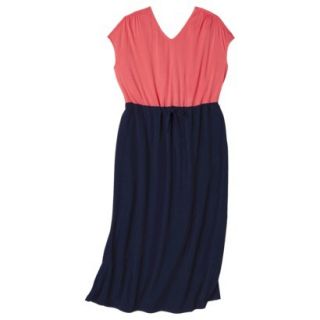 Pure Energy Womens Plus Size Cap Sleeve V Neck Maxi Dress   Coral/Black 1X