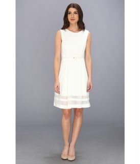Calvin Klein Ponte Full Skirt w/ Illusion Trim Dress Womens Dress (Beige)