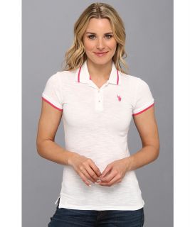 U.S. Polo Assn Solid Cotton Slub Short Sleeve Polo Womens Short Sleeve Knit (White)