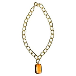 Womens Chain Link Necklace with Rectangular Stone Pendant   Gold