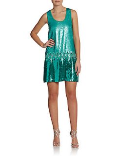 Sleeveless Sequin Dropped Waist Dress   Spruce