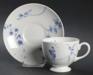 Wedgwood Harmony Leigh Shape Footed Cup & Saucer Set, Fine China Dinnerware   Bl