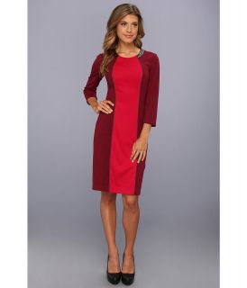 Donna Morgan Jewel Neck Colorblock Shift Dress w/ Leather Detail Womens Dress (Multi)