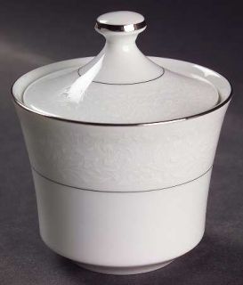 Style House Brocade Sugar Bowl & Lid, Fine China Dinnerware   White Flowers & Sc