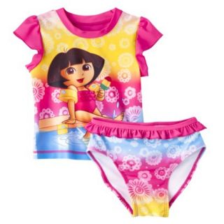 Dora the Explorer Toddler Girls Rashguard and Bikini Bottom Set   Pink 5T