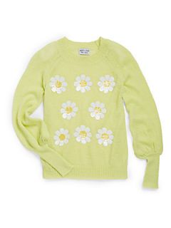 Girls Sparkly Daisy Sweater   Chartreuse