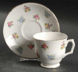 Staffordshire Bouquet Footed Cup & Saucer Set, Fine China Dinnerware   Pink,Blue