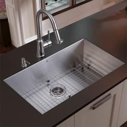 Vigo Undermount Stainless Steel Kitchen Sink, Faucet With Pull out Spray Head, Grid And Dispenser